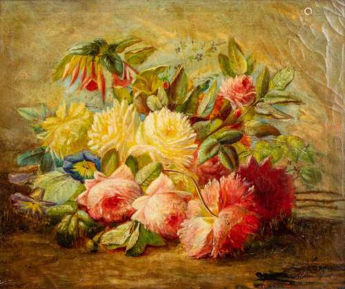 Henri ROBBE (1807-1899) 'Flower' oil on canvas. (W: 55 x H: ...