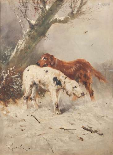 Henry SCHOUTEN (1857/64-1927) 'Dogs in the snow' oil on canv...