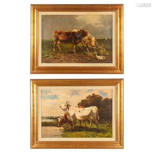 Henry SCHOUTEN (1857/64-1927) 'Pendant paintings, cows in a ...