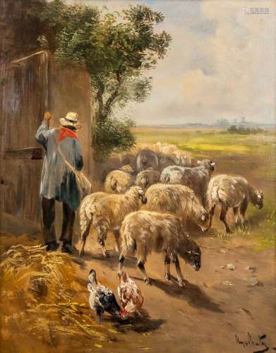 Henry SCHOUTEN (1857/64-1927) 'Sheep herder' oil on canvas. ...