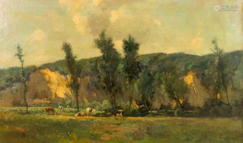 Willem ROELOFS (1822-1897) 'Landscape with cows', oil on can...