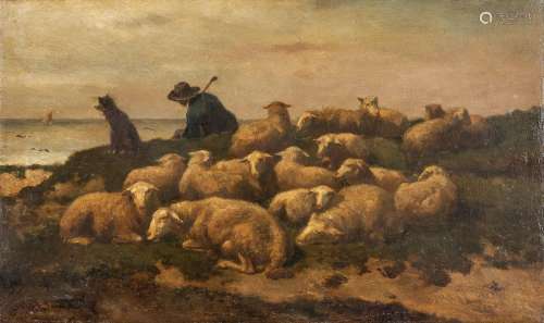 Edouard WOUTERMAERTENS (1819-1897) 'Sheep and shepperd', oil...