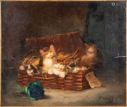 D'ARRAS (XIX-XX) 'A group of cats' oil on canvas. (W: 55 x H...
