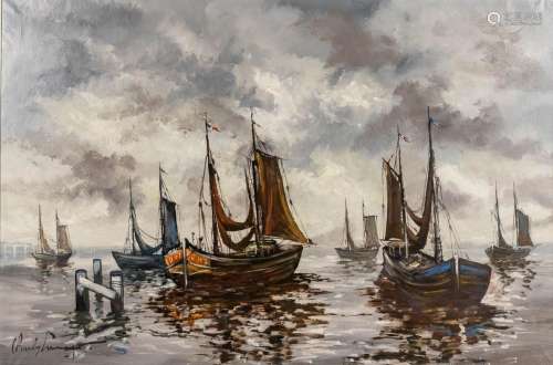 Émile LAMMERS (1914-1990) 'Marine' oil on canvas. (W: 150 x ...