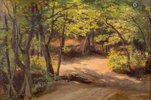 Forest View, a painting, oil on canvas. 19th C. (W: 36 x H: ...