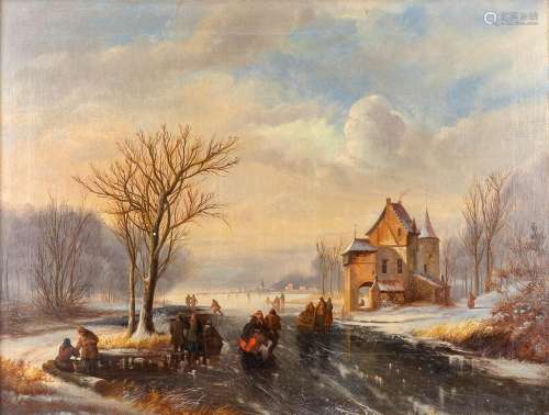 Fun with ice, a painting, oil on board. 19th century. No sig...