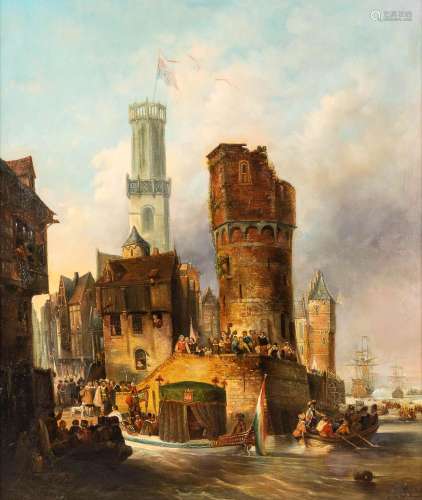 Jan Michiel RUYTEN (1813-1881) 'Return to a Dutch city' oil ...