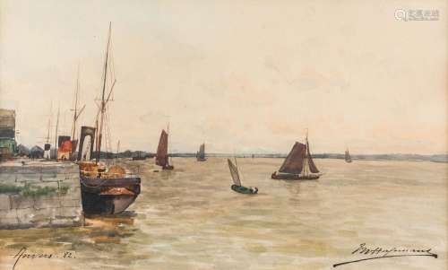 Maurice HAGEMANS (1852-1917) 'Scheldekaai Antwerp' watercolo...