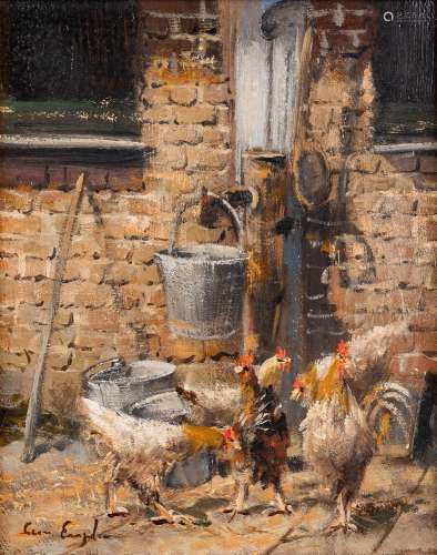 Leon ENGELEN (1943) 'Chicken' oil on canvas. (W: 24 x H: 30,...