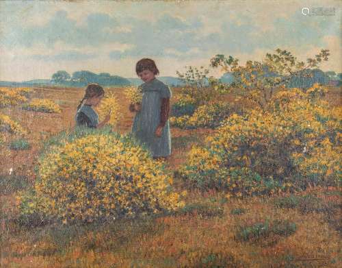 Jozef QUISTHOUDT (1883-1953) 'Girls picking flowers' oil on ...