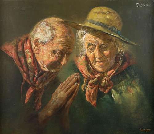 Karel DE BAUW (1909-2002) 'Pair' oil on canvas. (W: 80 x H: ...