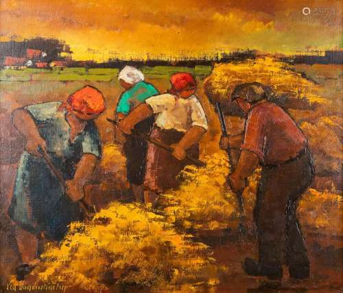 Lea VANDERSTRAETEN (1929) 'Farmers' oil on canvas. (W: 70 x ...