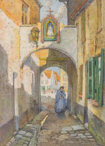 Louis Joseph RECKELBUS (1864-1958) 'Ruelle à Diksmuide' Goua...