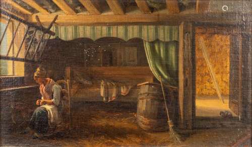 Monogram E.M. 'Interior of a stable', a painting, oil on pan...