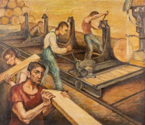 Octave LANDUYT (1922) 'The Sawmill' oil on board. 1943. (W: ...