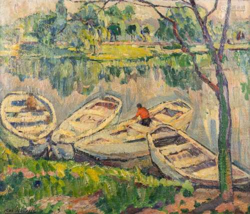 Robert HOUPELS (1877-1943) 'Pleasure boats' oil on canvas. 1...