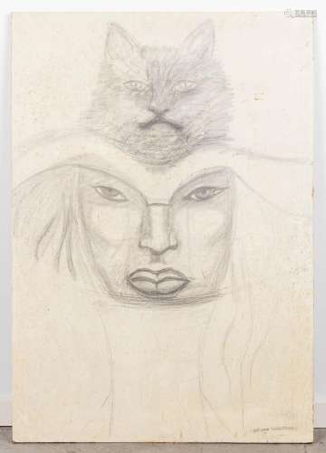 Jef VAN TUERENHOUT (1926-2006) 'Lady with a cat' an unfinish...