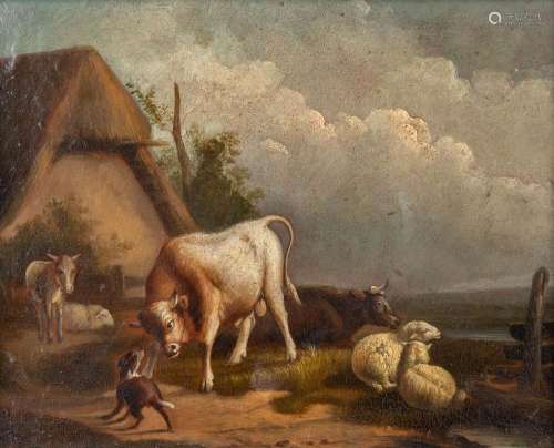 The Bull, an antique painting, oil on board. 18th/19th C. (W...