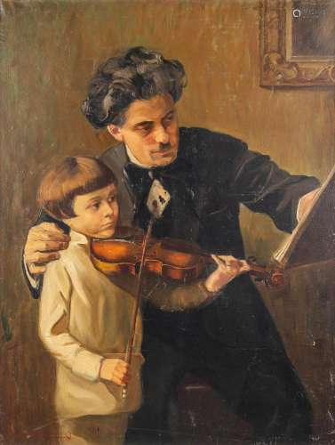 The Violin Player, a painting, oil on canvas. Signed Xanthop...