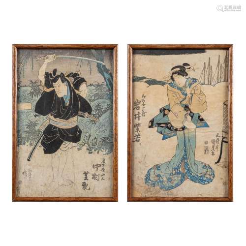 Toyokuni I UTAGAWA (1769-1825) a set of 2 woodcuts, hand col...