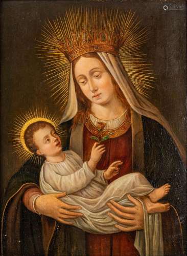 'Virgin Mary with child', an antique painting, oil on panel....