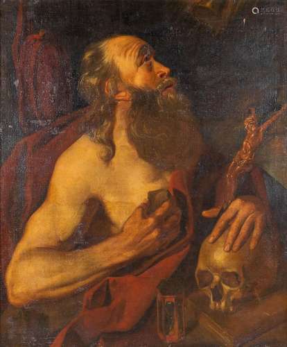 An antique painting 'Saint Jerome with a skull' oil on canva...