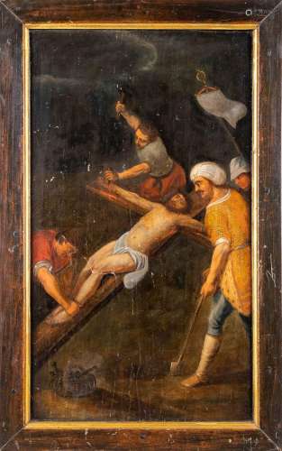 The crucifixion of Christ, a painting, oil on panel. No sign...