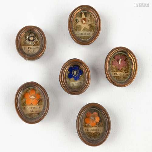 A collection of 6 sealed theca's with relics by S. Philippa ...