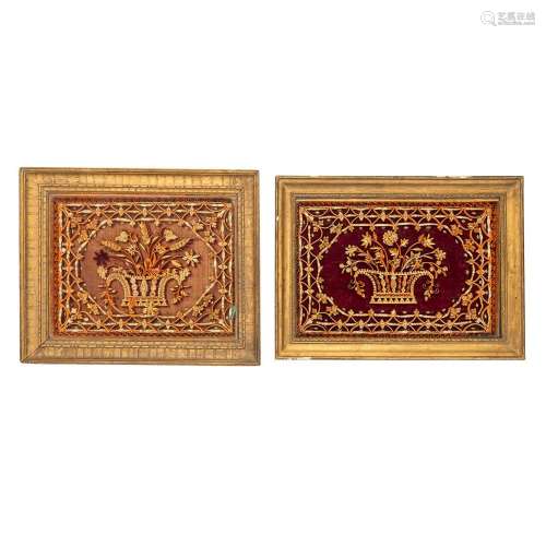 A set of 2 reliquary frames, decorated with rolled paper flo...