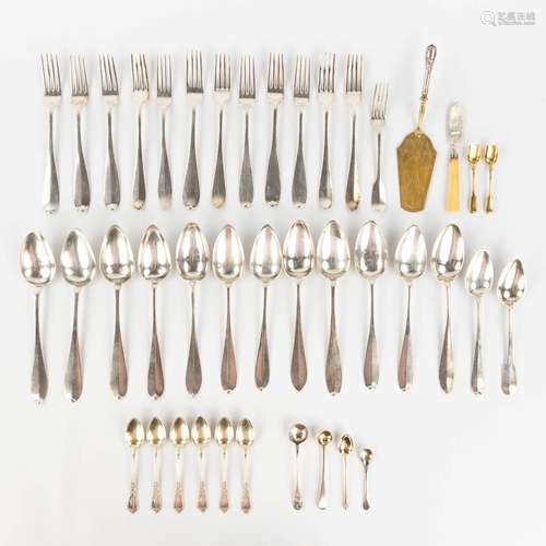 A collection of 41 pieces of silver cutlery and serve ware. ...