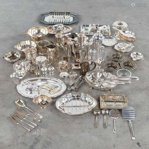 A large collection of table accessories and objects, silver-...