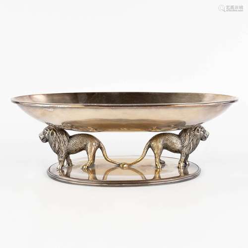 Valenti, a bowl on a base with 2 lions. Silver-plated bronze...