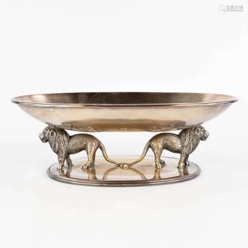 Valenti, a bowl on a base with 2 lions. Silver-plated bronze...