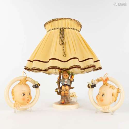 Hummel, a table lamp and 2 figurines. (H: 26 cm)