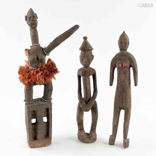 A collection of 3 figurines of African origin, Bambara Mali....