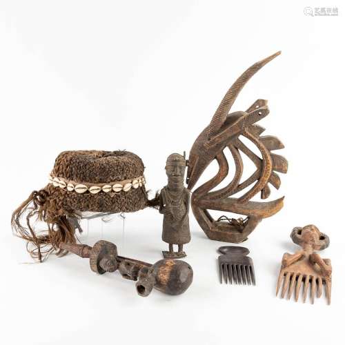 A collection of African objects, Chiwara, Benin, 2 combs, So...