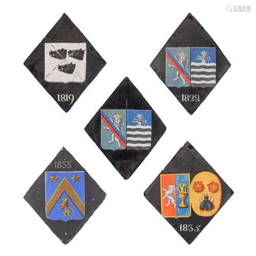 A collection of 5 painted boards with heraldic images. 19th ...