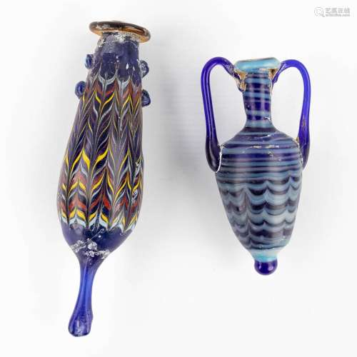 A set of 2 Archeological perfume bottles, an amphora vase an...