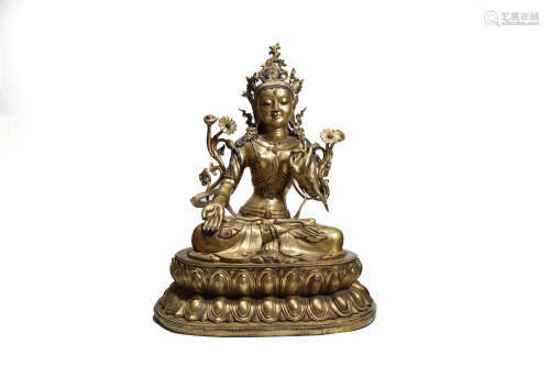 Gilt Bronze Green Tara