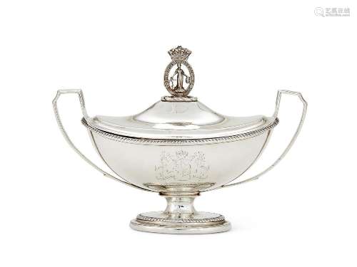 PAUL STORR, A GEORGE III SILVER OVAL SAUCE TUREEN