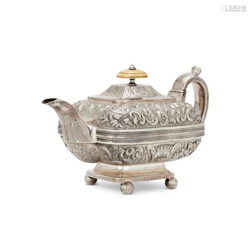 Y A GEORGE III SILVER OBLONG TEAPOT