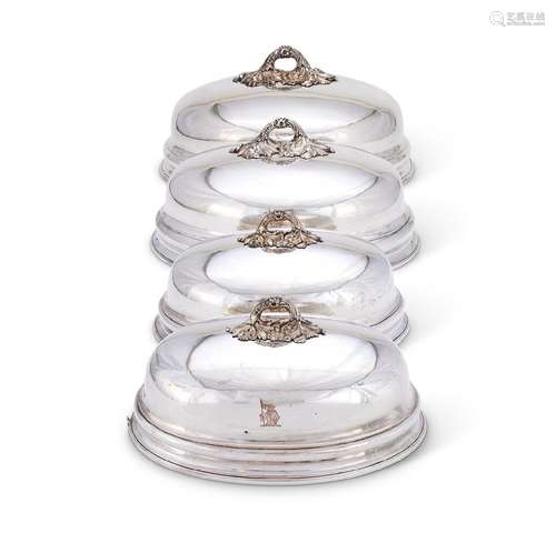 A CASED SET OF FOUR OLD SHEFFIELD PLATED GRADUATED MEAT DISH...