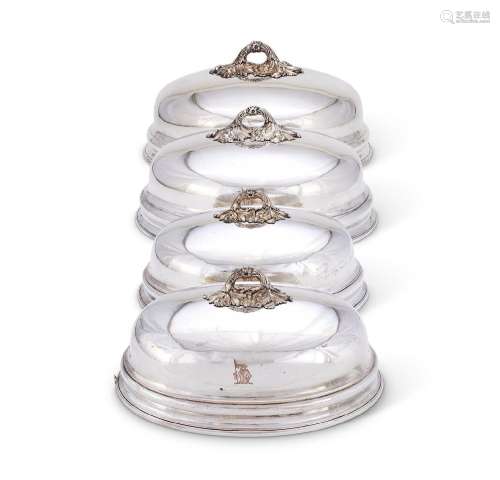 A CASED SET OF FOUR OLD SHEFFIELD PLATED GRADUATED MEAT DISH...