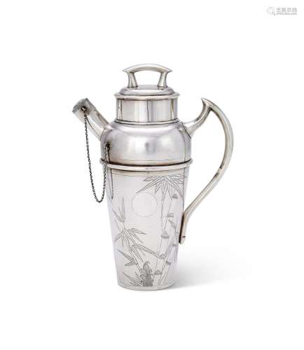 A CHINESE SILVER COCKTAIL SHAKER