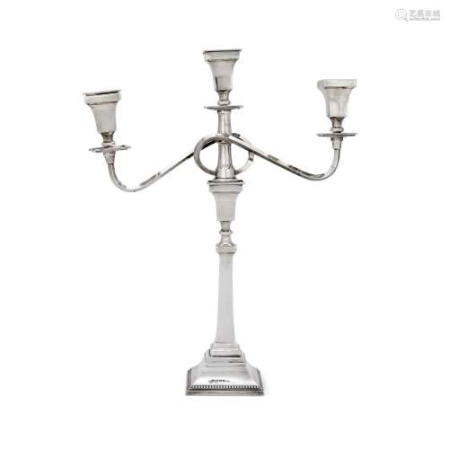 A SILVER THREE LIGHT CANDELABRA