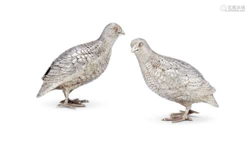 A PAIR OF SILVER MODELS OF GROUSE