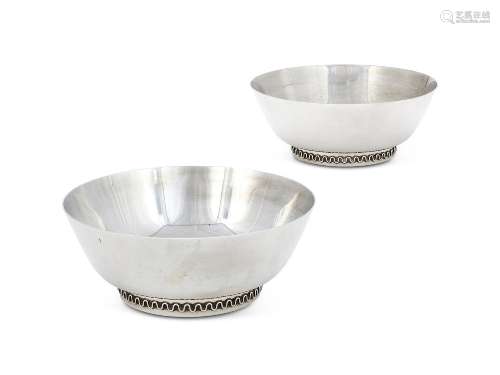 GEORG JENSEN, A PAIR OF DANISH SILVER COLOURED BOWLS