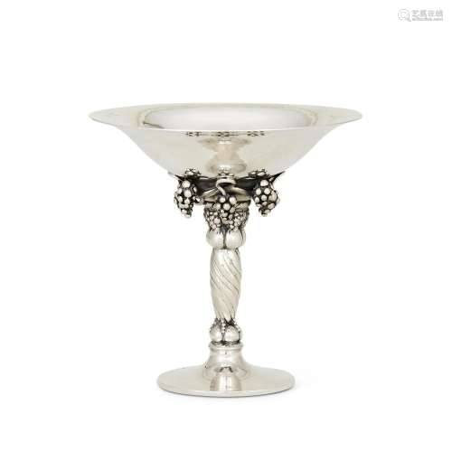 GEORG JENSEN, A DANISH SILVER COLOURED GRAPE PATTERN PEDESTA...