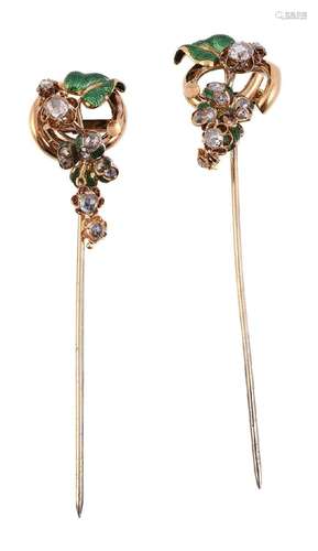 A PAIR OF FRENCH 19TH CENTURY DIAMOND SET HAIR PINS