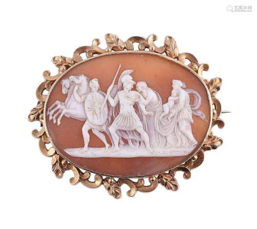A MID 19TH CENTURY SHELL CAMEO OF ANDROMACHE ATTEMPTING TO R...